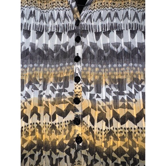 Robert Louis Womens Mustard & Ivory Geometric Print Button-Front Midi Dress With - Picture 4 of 9